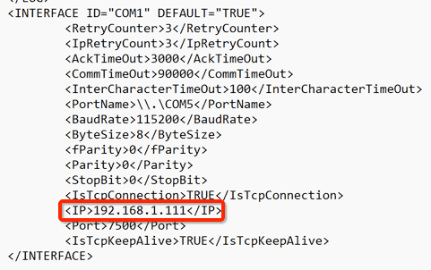 GMP.xml file with the IP line in the first INTERFACE block boxed in red