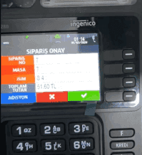 Ingenico cihaz ekranında SİPARİŞ ONAY sayfası