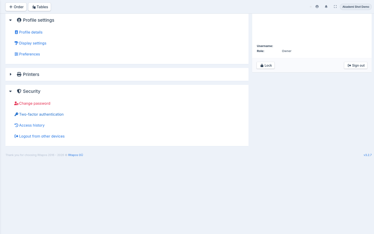 Security section on the Profile settings page