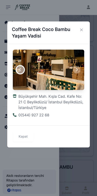 Coffee Break Coco Bambu Yaşam Vadisi branch detail and interior photo in Rewarita application