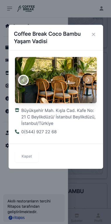 A different interior photo and contact information of the same branch in the Rewarita application