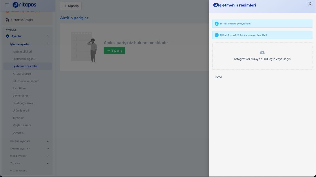 Ritapos Drag-and-drop photo upload area in the business images panel