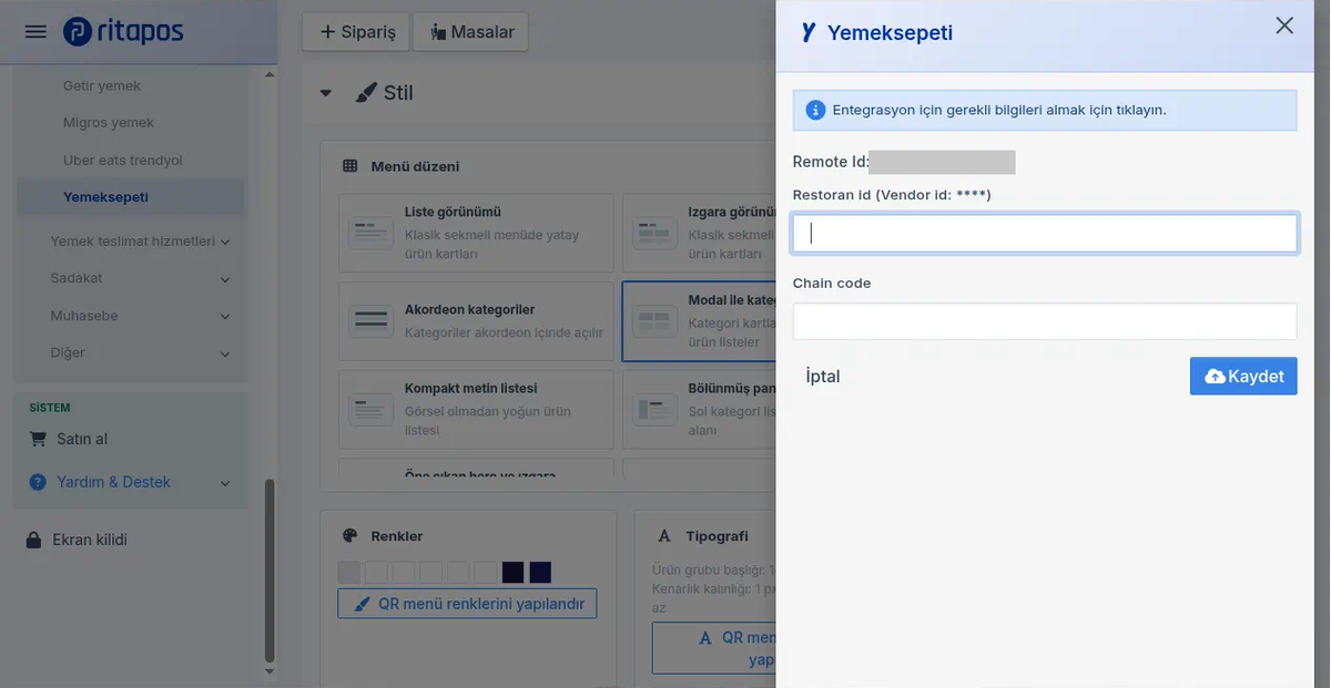 Paket sipariş sağlayıcı ayarları