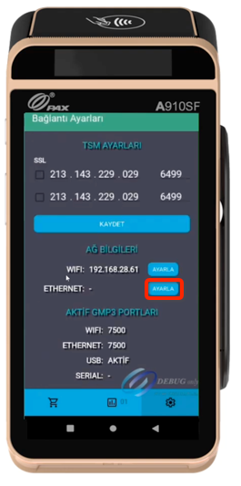 PAX A910SF Ethernet bağlantısına statik IP tanımı nasıl yapılır?
