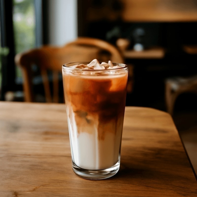 Iced flat white product photo generated with Ritapos AI