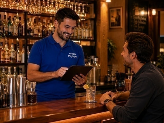 Bartender taking orders on a tablet with Ritapos