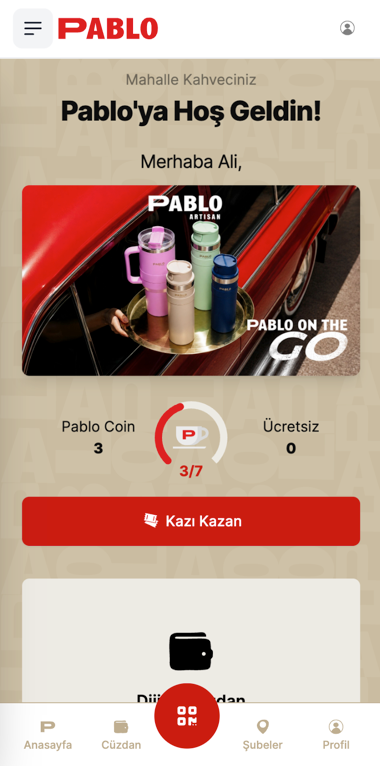 Pablo Coffee Go uygulamasında yıldızlar ve kampanyalar