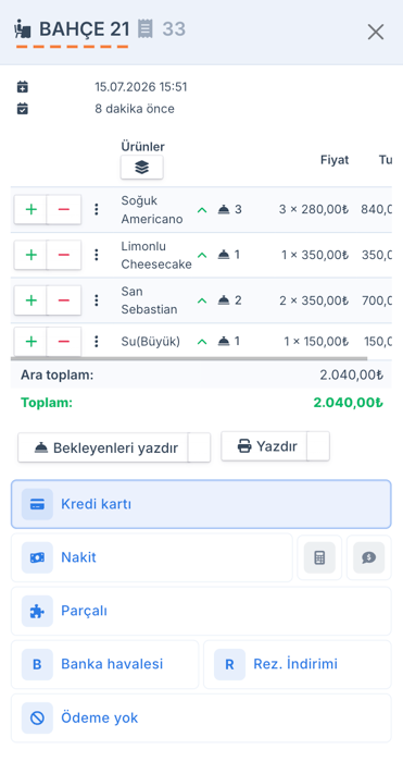 Ritapos iPhone sipariş ekranı