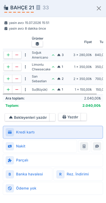 Ritapos iPhone sipariş ekranı
