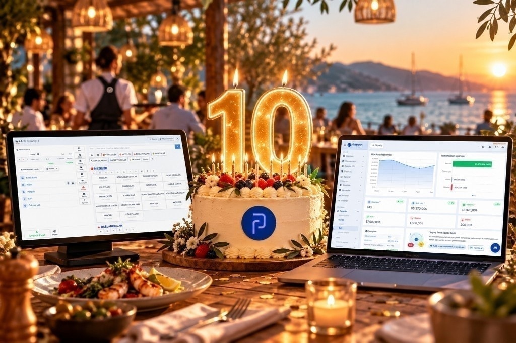 Ritapos 10. yıl pastası ve adisyon ekranları