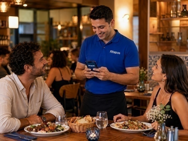 Waiter taking a table order with Ritapos mobile POS