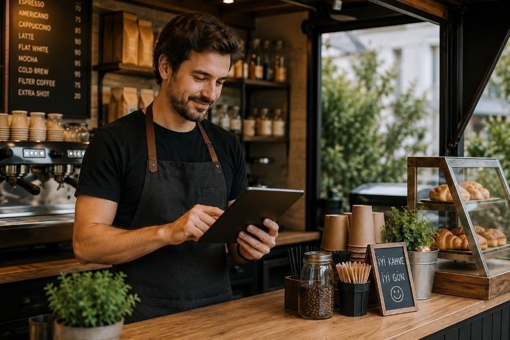 Büfe / stand tezgahında tablet ile hızlı sipariş ve satış.